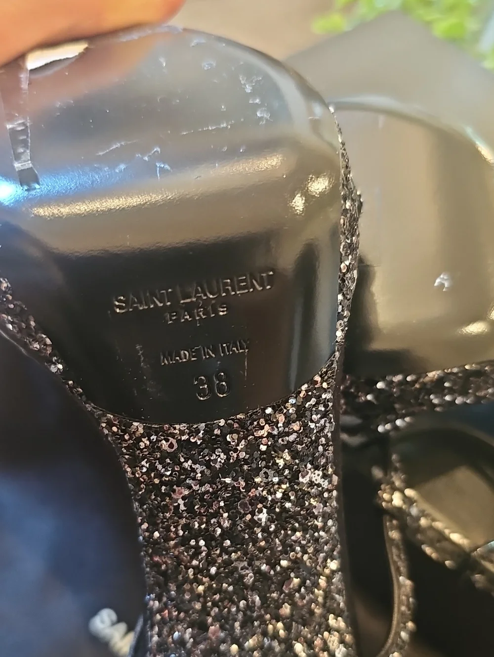 Saint Laurent Black Glitter Platform High Heel Sandals Size 38 NWT - Picture 8 of 15